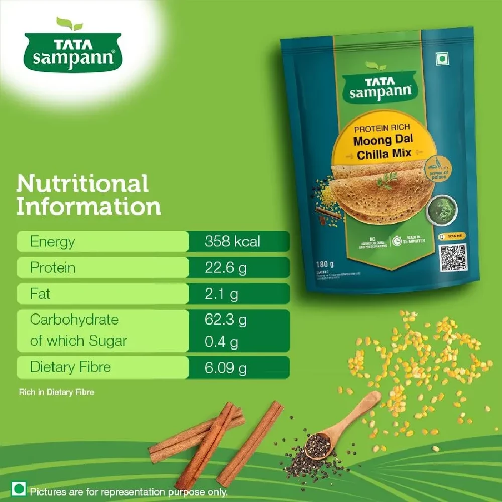 Tata Sampann Chilla Mix - Moong Dal-Hesaru Bele, 180 g-9.webp